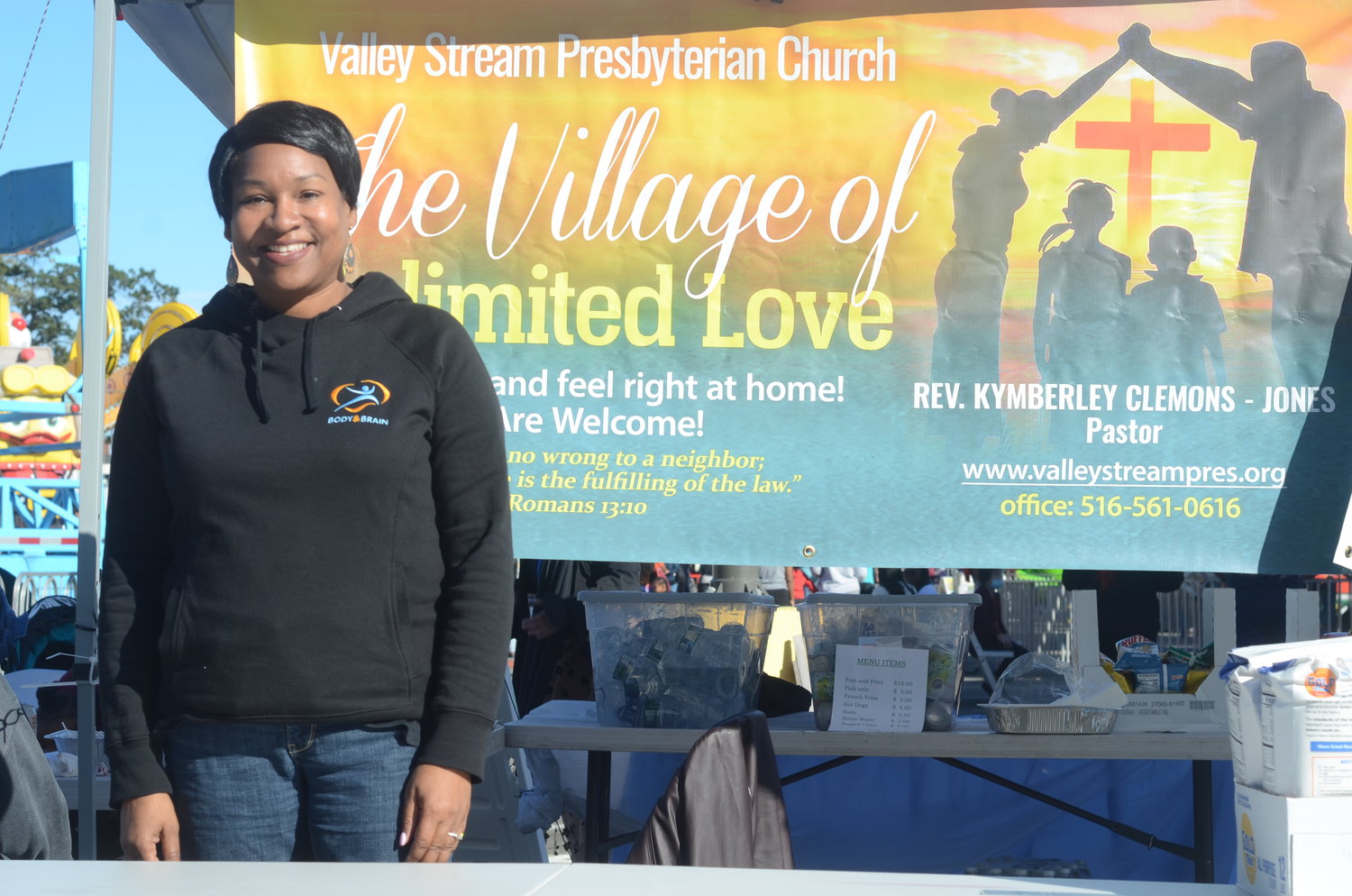 Reverend Kymberley Clemons-Jones, the pastor of Valley Stream Presbyterian Church, greeted families at the church’s annual carnival fundraising event.
